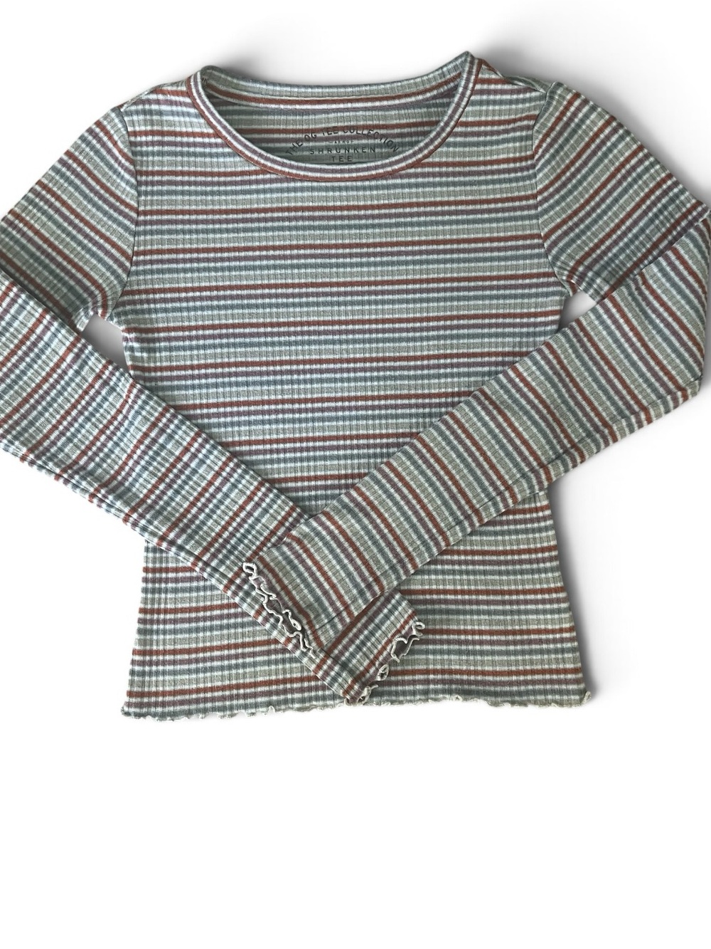Juniors - size small - Long Sleeve Ribbed Stripe Top in Blue & Rust